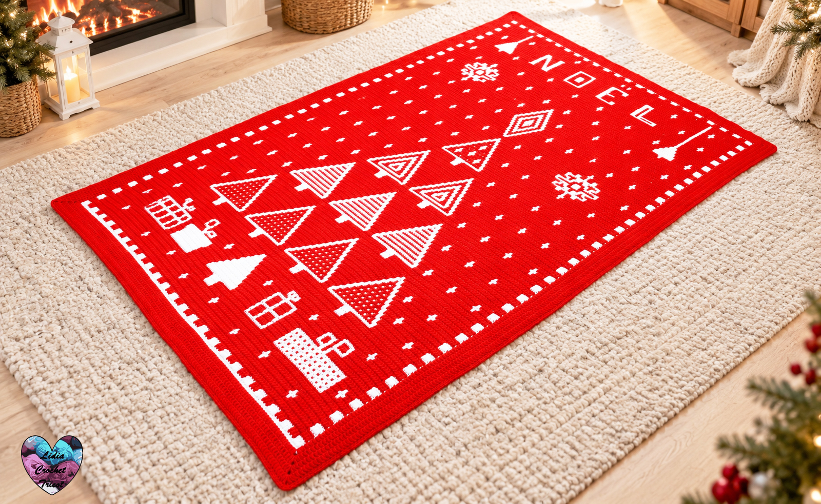 Photo tutorial Tapis de Noël crocheté rouge et blanc Boutique Lidia Crochet Tricot