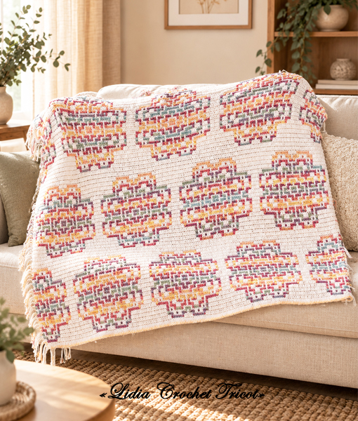Tutoriel PDF Plaid Fleurs Printemps mosaic Boutique Lidia Crochet Tricot